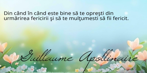 Din când în când este bine să te opreşti din 
urmărirea fericirii şi să te mulţumesti să fii fericit.